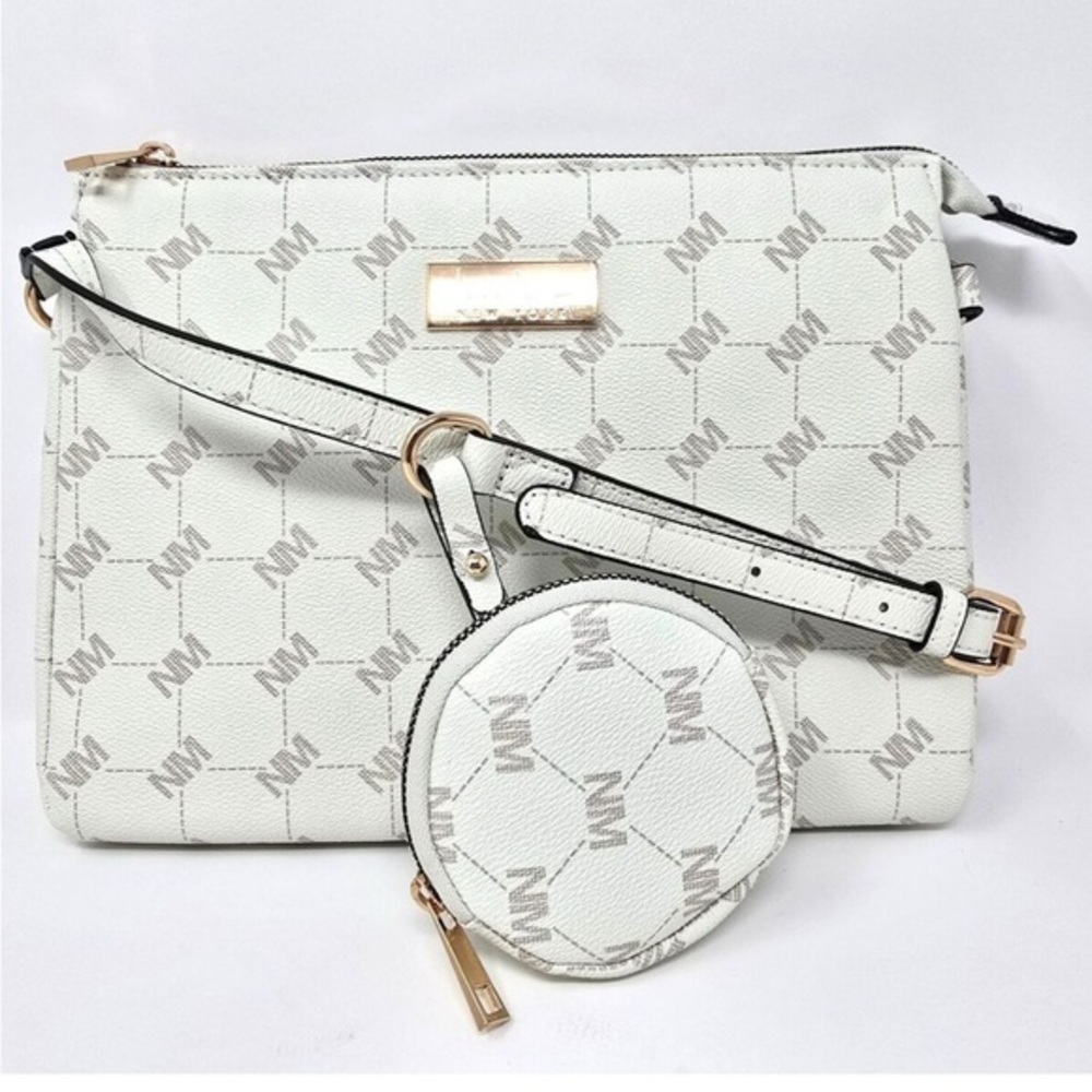 Nicole Miller Purse w/Pouch Logo Crème Gold Hardware Shoulder Crossbody Bag NWT